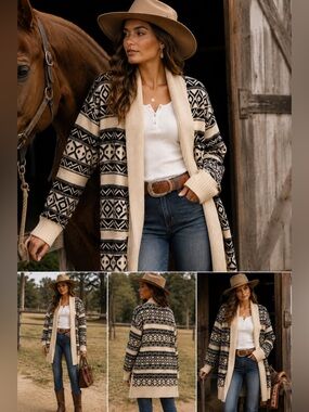 Chaps Southwestern Open Cardigan Sweater Size XL Equestrian Western Ranch Style